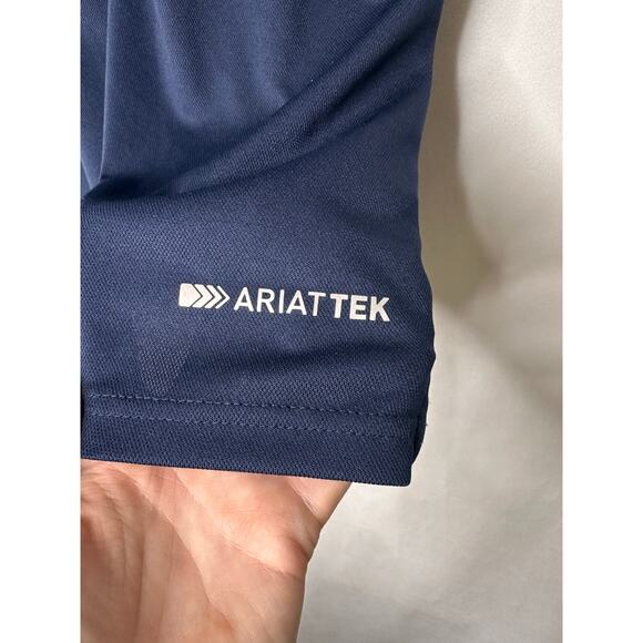 Ariat Tek Mens Polo Shirt Short Sleeve Navy Blue Performance Golf Medium - Picture 6 of 7